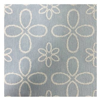 Blue Stitch Look Floral Polycotton Print Fabric by the Metre