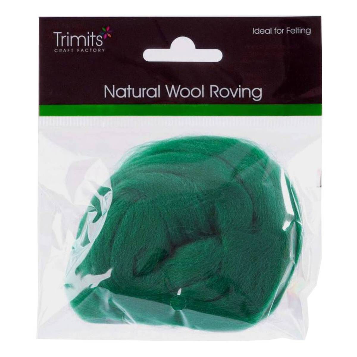 Trimits Grass Green Natural Wool Roving 10g Hobbycraft