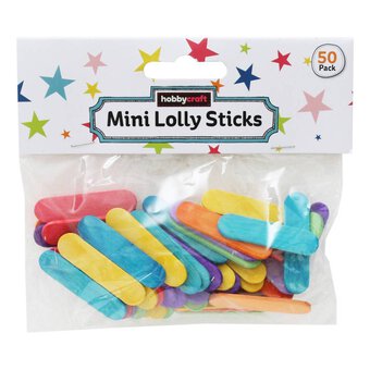 Mini Coloured Wooden Lolly Sticks 50 Pack