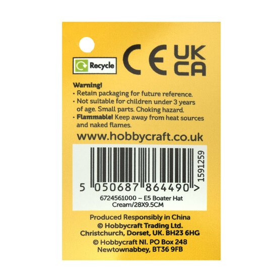 Cream Boater Hat 28cm image number 6
