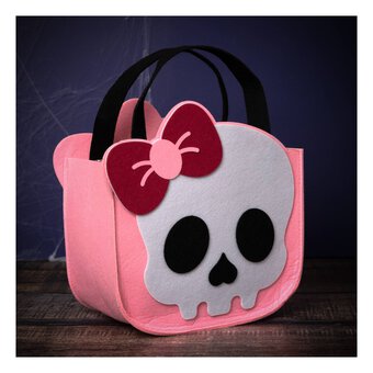 Pink Bow Skull Felt Bag 