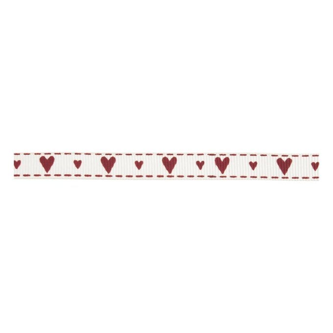 Dark Red Hearts Grosgrain Ribbon 10mm x 5m image number 1