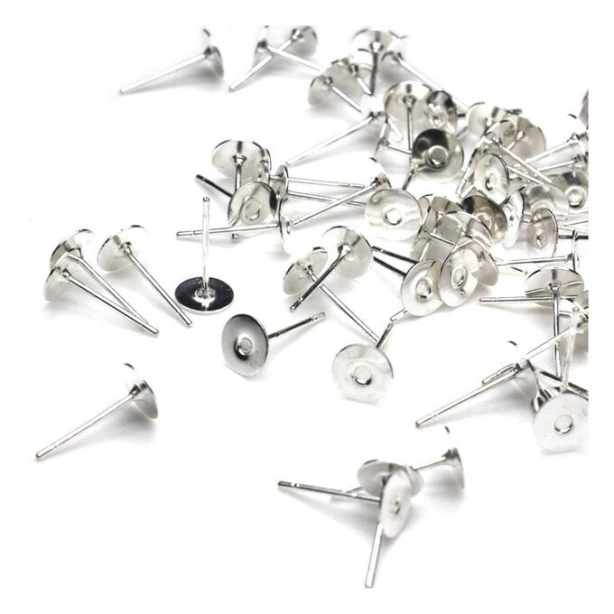 Beads Unlimited Silver Plated Midi Flat Stud 30 Pack