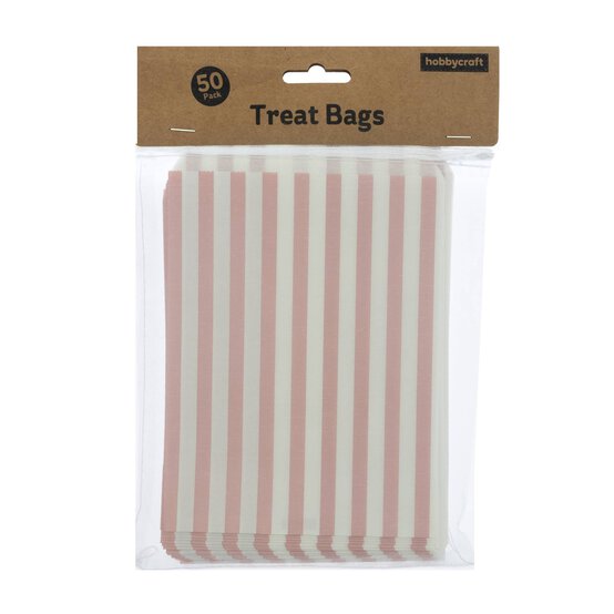 Pink and White Striped Treat Bags 50 Pack image number 4
