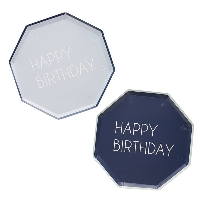Ginger Ray Blue Happy Birthday Paper Plates 8 Pack image number 1