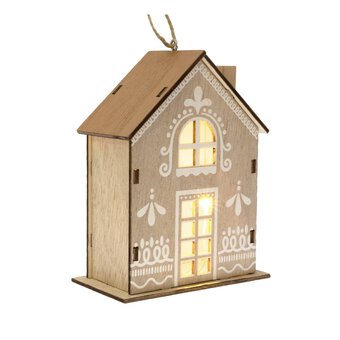 Hanging Wooden LED House 13cm