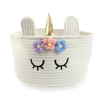 White Unicorn Cotton Rope Basket 30cm x 18cm 