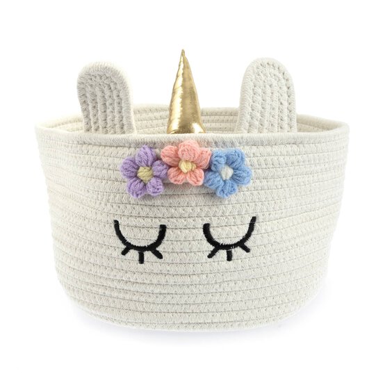 White Unicorn Cotton Rope Basket 30cm x 18cm  image number 1