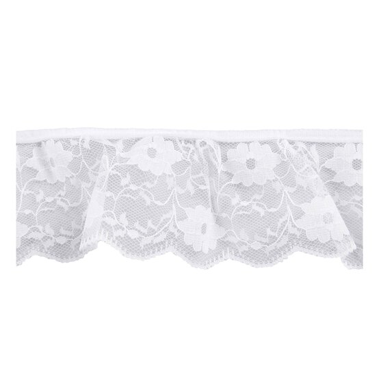 White 60mm Frilled Nylon Lace Trim by the Metre image number 1