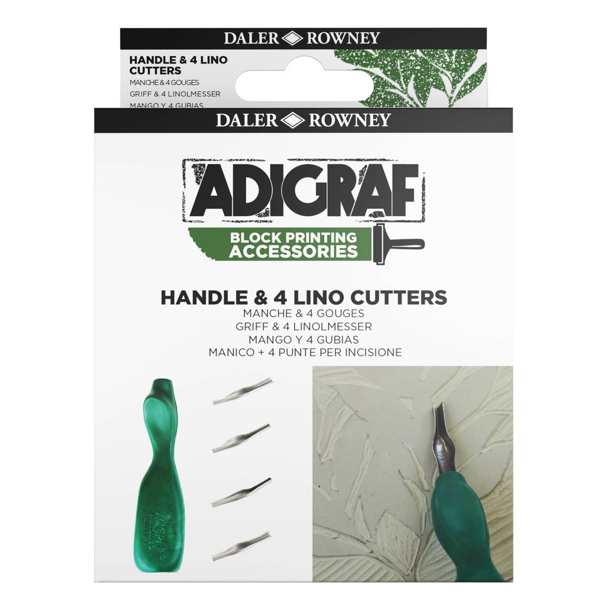 DalerRowney Adigraf Lino Cutters and Plastic Handle Kit 4 Pack