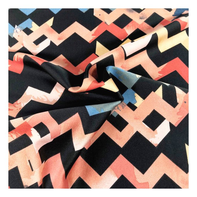Black Silky Zigzag Fabric by the Metre image number 1
