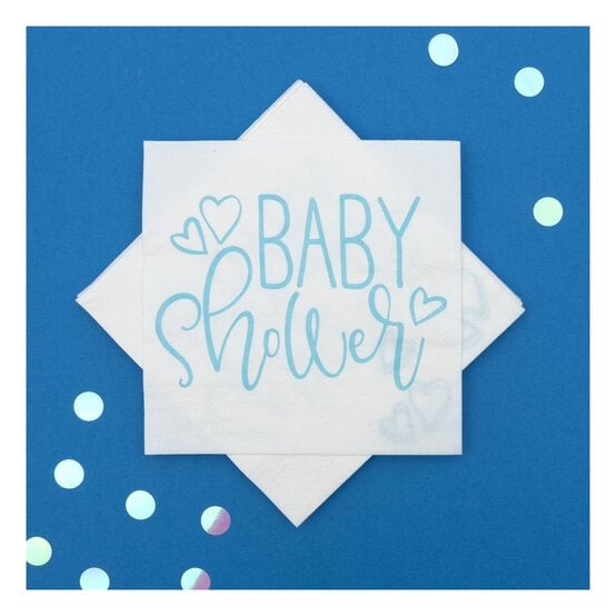 Blue Heart Baby Shower Napkins 16 Pack image number 2