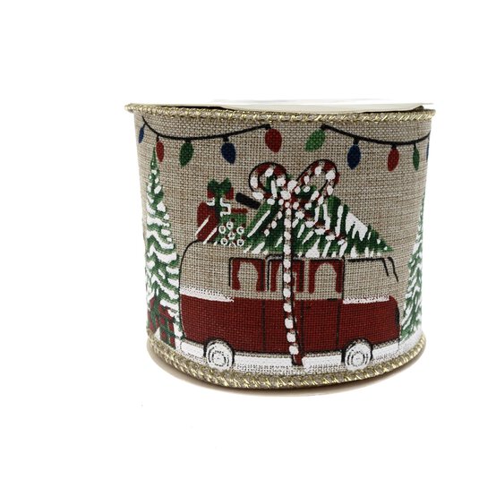 Christmas Campervan Wire Edge Printed Ribbon 63mm x 3m image number 5
