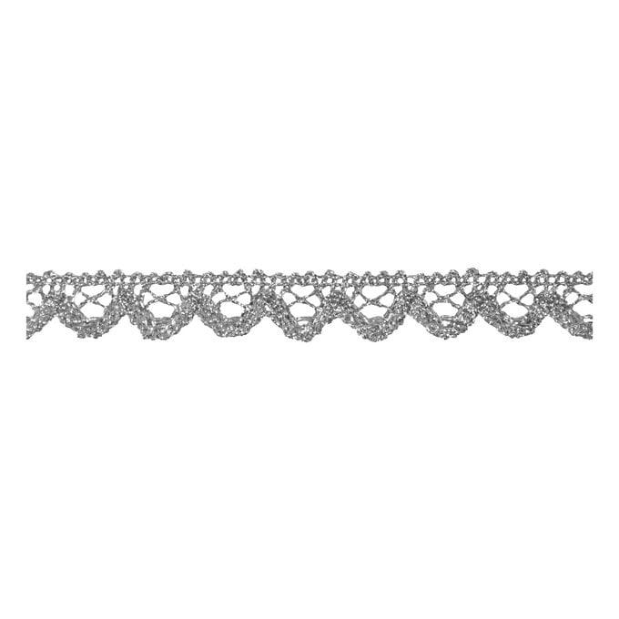 Silver 16mm Metallic Lace Trim by the Metre image number 1