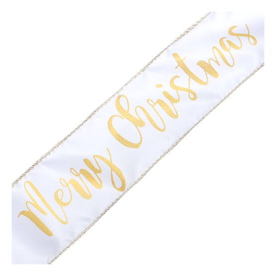 White Merry Christmas Wire Edge Printed Ribbon 63mm x 3m image number 3