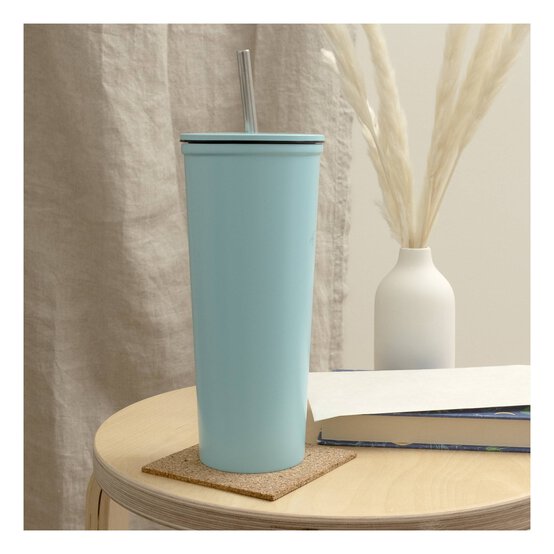 Blue Metal Cup with Straw image number 2