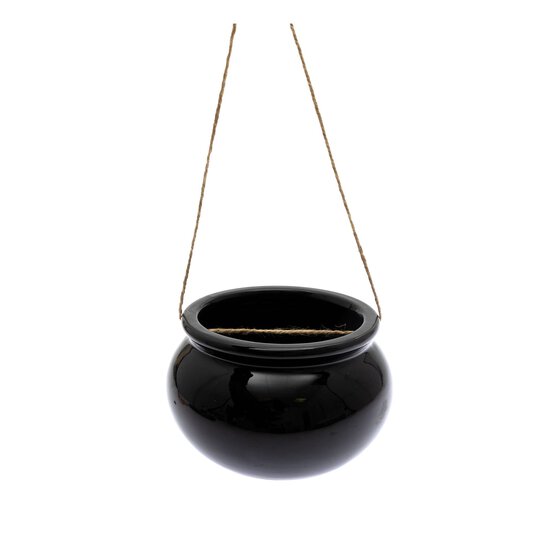 Black Glazed Ceramic Cauldron Decoration 17cm image number 3