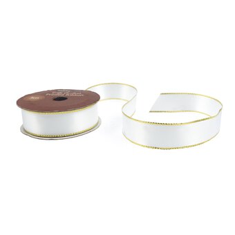 White and Gold Satin Ribbon 18mm x 3m
