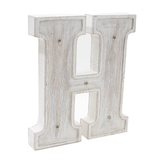 White-Washed Wooden LED Letter H 21cm image number 2