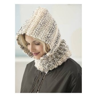 FREE PATTERN Lion Brand Thick and Quick Cosy Bobble Hood L60312