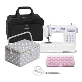 Silver 404 Sewing Machine and Accessories Bundle