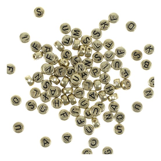 Black Letter Gold Alphabet Beads 40g image number 1