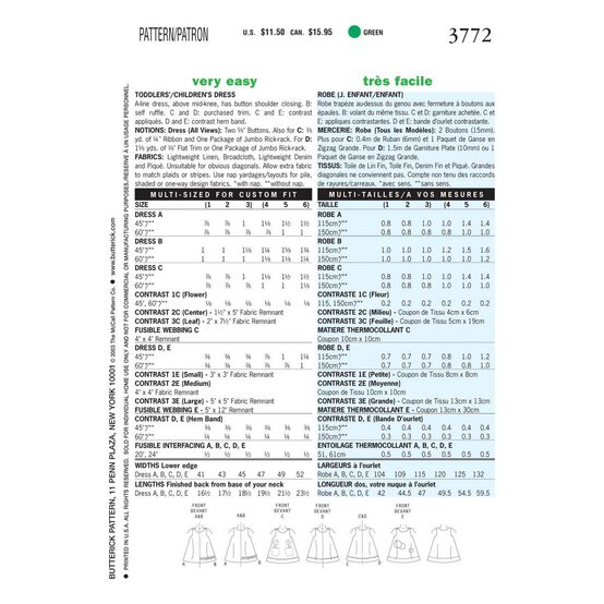 Butterick Toddler Dress Sewing Pattern 3372 (1-3) image number 2