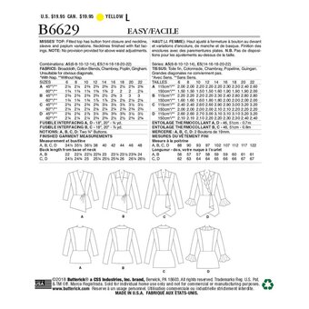 Butterick Women's Top  Sewing Pattern B6629 (E5 14-22)
