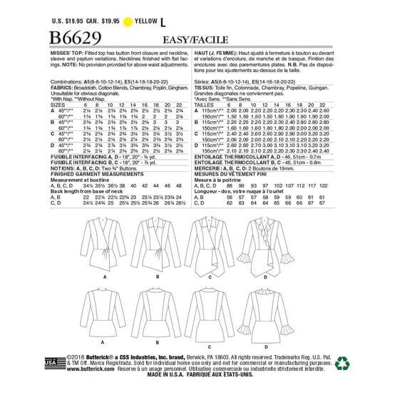 Butterick Women's Top  Sewing Pattern B6629 (E5 14-22) image number 2