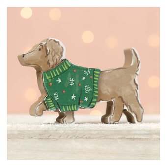 Wooden Dog in a Christmas Jumper Decoration 12cm