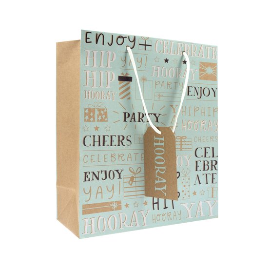 Kraft Hooray Text Gift Bag 28cm x 21cm image number 1