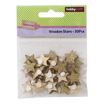 Gold Glitter Wooden Stars 30 Pack