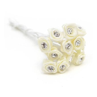 Cream Diamante Ribbon Roses 12 Pack