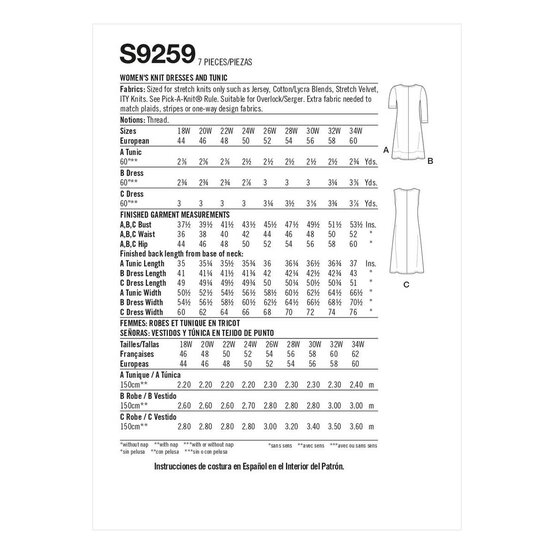 Simplicity Knit Dress and Top Sewing Pattern S9259 (26-34) image number 2