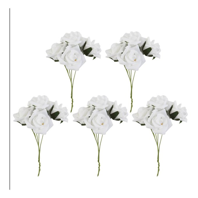 White Wired Rose Heads 20 Pack