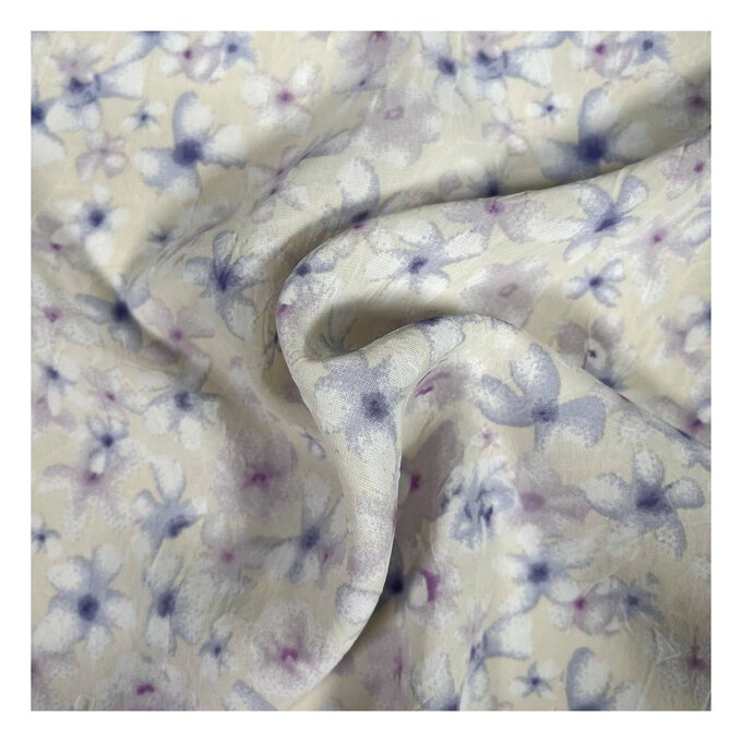 Lilac Watercolour Floral Crinkle Print Fabric by the Metre image number 1