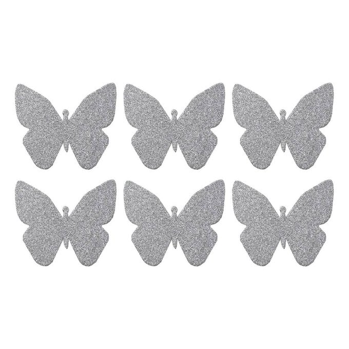 Silver Glitter Butterfly Toppers 6 Pack image number 1