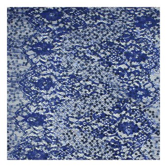 Royal Blue Sequin Floral Lace Fabric by the Metre image number 2