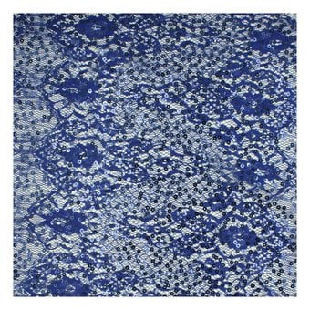 Royal Blue Sequin Floral Lace Fabric by the Metre