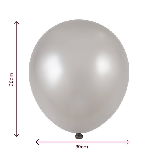 Silver Pearlised Latex Balloons 8 Pack image number 2