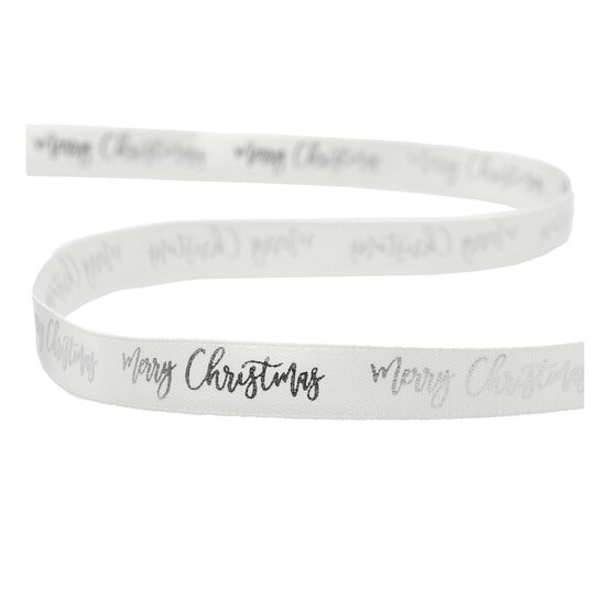 Silver Merry Christmas Printed Ribbon 10mm x 3m image number 2