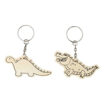 Colour Your Own Dinosaur and Crocodile Wooden Keyring 2 Pack