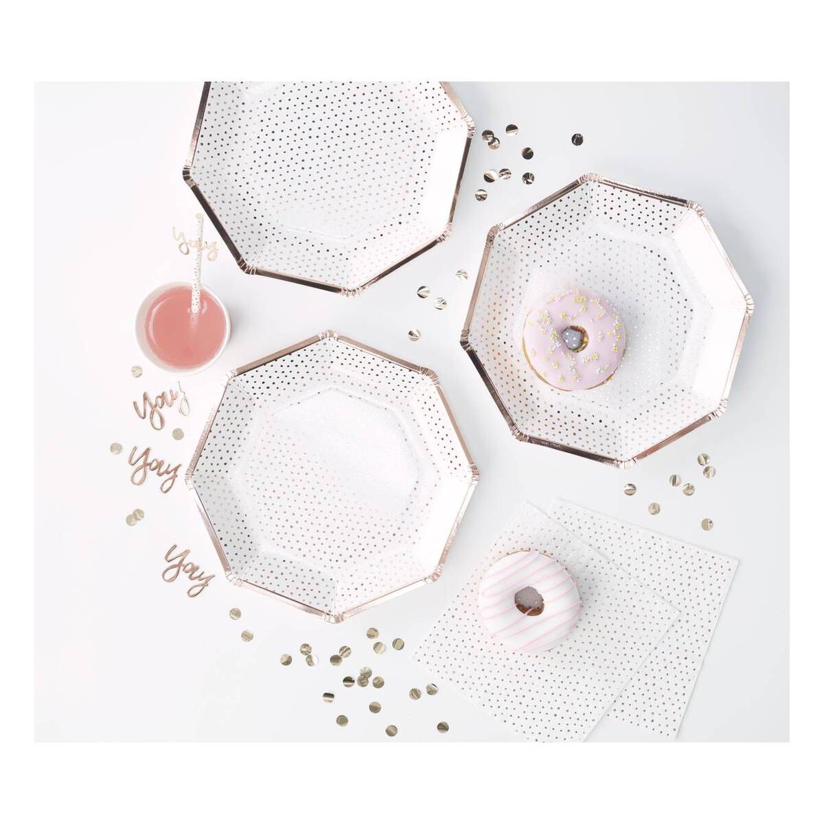 Ginger Ray Rose Gold Spotty Paper Plates 8 Pack Hobbycraft