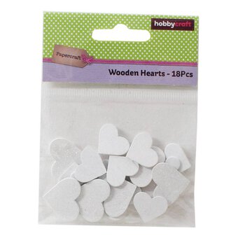 White Glitter Wooden Hearts 18 Pack
