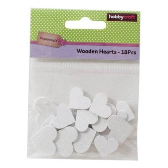 White Glitter Wooden Hearts 18 Pack image number 2