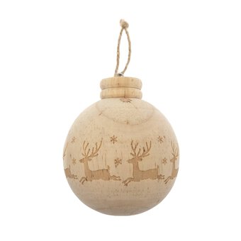 Hanging Wooden Reindeer Bauble 8.5cm