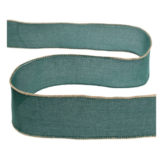 Green and Jute Trim Wire Edge Ribbon 63mm x 3m image number 2