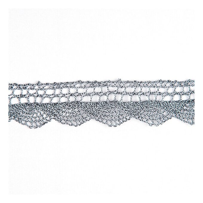 Silver 25mm Metallic Lace Trim by the Metre image number 1