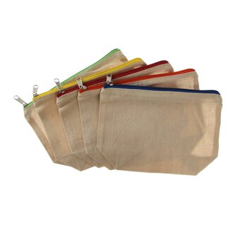 Assorted Cotton Zip Pouches 5 Pack
