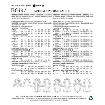 Butterick Petite Coat Sewing Pattern B6497 (8-16)